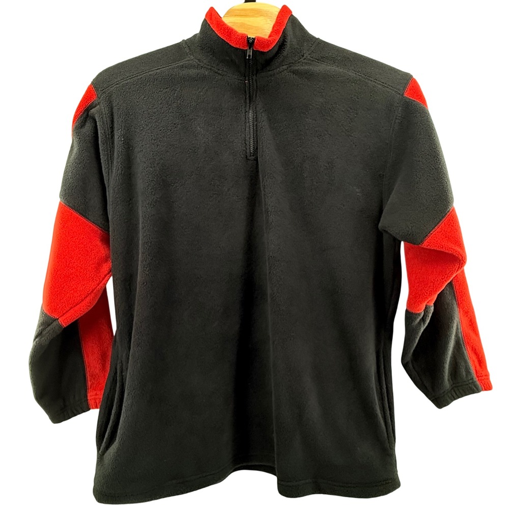 Vintage Pro Edge Mens XL Fleece Pullover Jacket Red Black Pockets Quarter Zip